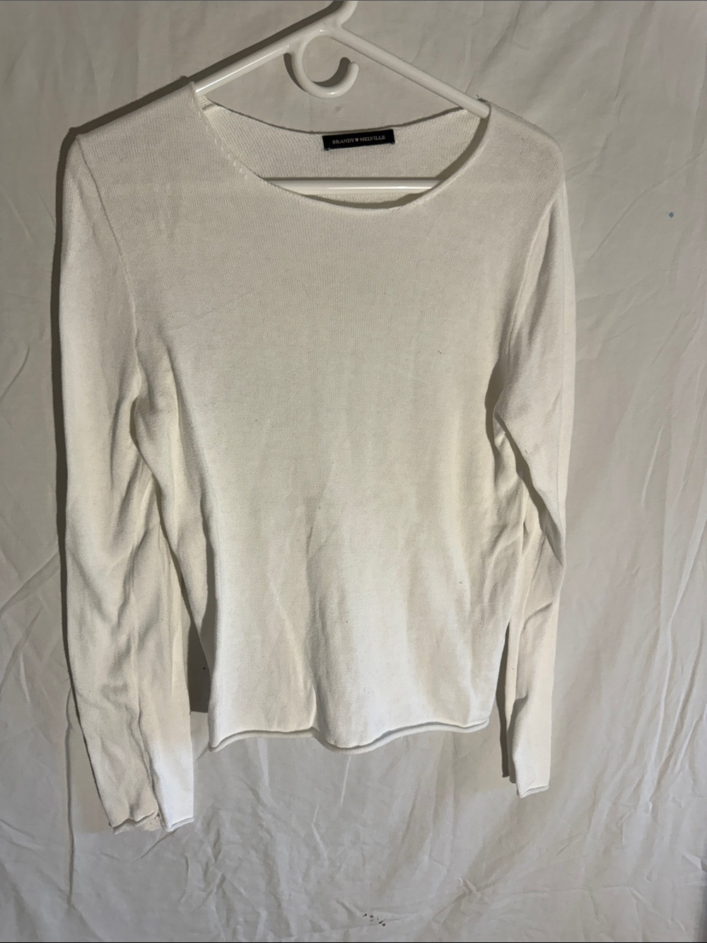 Brandy Melville White Long Sleeve Crewneck Top